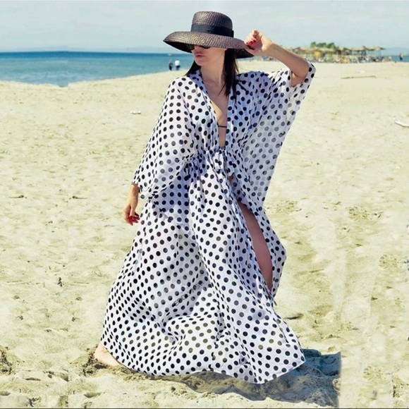 Elegant Polka Dot Swimsuit Coverup Dress - Picture 5 of 9
